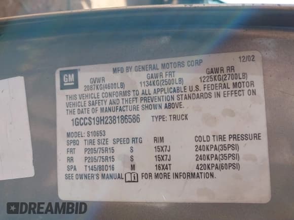 ✅ 2003 Chevrolet S-10 • VIN: 1GCCS19H238186586 • Лот: 41677607. Опубликован ранее на IAAI с пробегом Не указан. Бесплатный доступ к архиву аукционных продаж из США и подробный отчёт об истории автомобиля на DreamBid. Изображение 9.