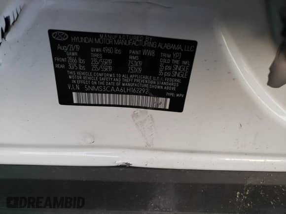 2020 Hyundai Santa Fe SEL z VIN 5NMS3CAA6LH162292, wystawiony jako Copart lot #72215802 z przebiegiem 39 803 mil mil oraz . Historia ofert i sprzedaży dostępna na DreamBid. Obrazek 13.