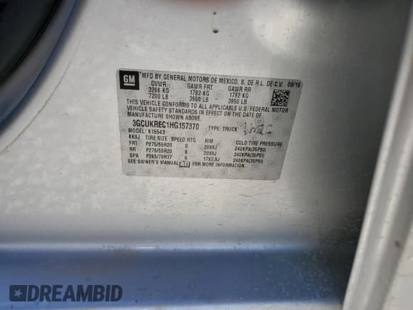 ✅ 2017 Chevrolet Silverado 1500 LT • VIN: 3GCUKREC1HG157370 • Lot: 82506745. Listed on Copart with 150,755 mi. Free auction sales archive from the USA and detailed vehicle history report at DreamBid. Image 12.