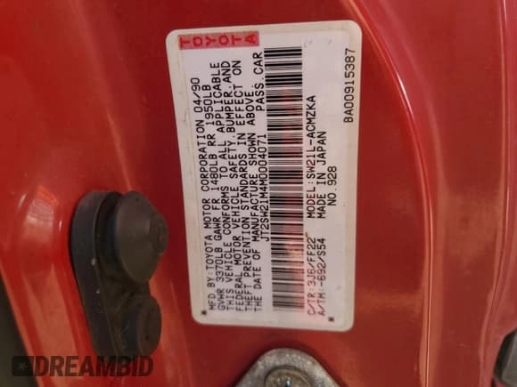 ✅ 1991 Toyota MR2 • VIN: JT2SW21M4M0004071 • Лот: 58666945. Опубликован ранее на Copart с пробегом 178 553 миль. Бесплатный доступ к архиву аукционных продаж из США и подробный отчёт об истории автомобиля на DreamBid. Изображение 12.