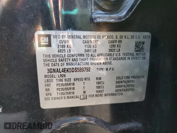 ✅ 2013 Chevrolet Captiva Sport LTZ • VIN: 3GNAL4EK5DS589792 • Lot: 48478865. Wystawiony na Copart z przebiegiem 116 922 mil. Bezpłatny archiwum sprzedaży aukcyjnych z USA i szczegółowy raport historii pojazdu na DreamBid. Zdjęcie 13.