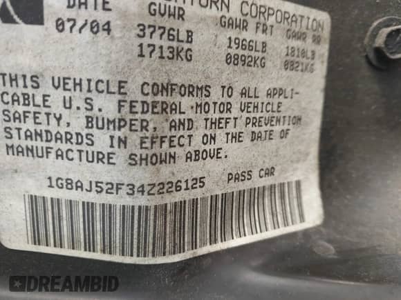 2004 Saturn ION ION 2 z VIN 1G8AJ52F34Z226125, wystawiony jako IAAI lot #43240287 z przebiegiem 93 020 mil mil oraz . Historia ofert i sprzedaży dostępna na DreamBid. Obrazek 9.