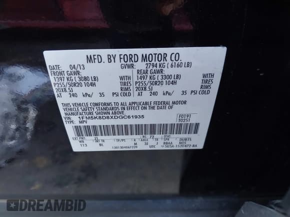 ✅ 2013 Ford Explorer XLT • VIN: 1FM5K8D8XDGC61935 • Лот: 43635495. Опубликован ранее на IAAI с пробегом 195 783 миль. Бесплатный доступ к архиву аукционных продаж из США и подробный отчёт об истории автомобиля на DreamBid. Изображение 9.