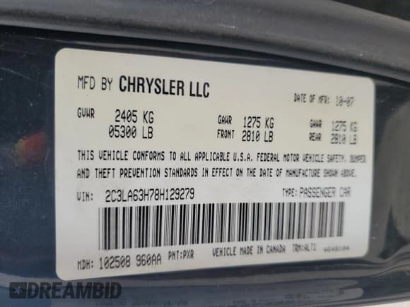 ✅ 2008 Chrysler 300 C Hemi • VIN: 2C3LA63H78H129279 • Lot: 86278395. Listed on Copart with 91,034 mi. Free auction sales archive from the USA and detailed vehicle history report at DreamBid. Image 12.