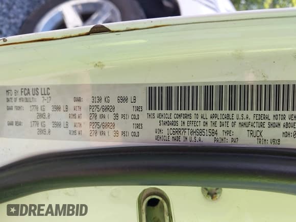 ✅ 2017 Ram 1500 Express • VIN: 1C6RR7FT0HS851584 • Lot: 43058938. Listed on IAAI with 144,966 mi. Free auction sales archive from the USA and detailed vehicle history report at DreamBid. Image 9.