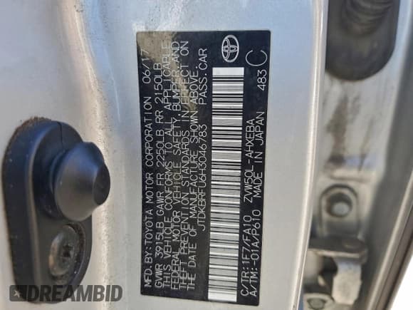 ✅ 2017 Toyota Prius Two • VIN: JTDKBRFU6H3046783 • Lot: 94101775. Listed on Copart with 134,427 mi. Free auction sales archive from the USA and detailed vehicle history report at DreamBid. Image 13.