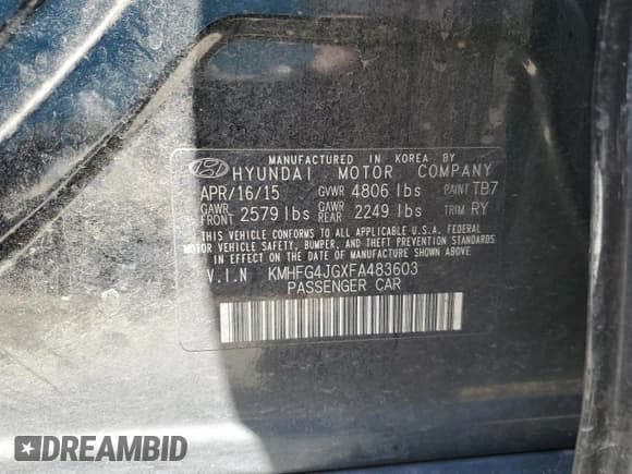 ✅ 2015 Hyundai Azera • VIN: KMHFG4JGXFA483603 • Lot: 56866945. Listed on Copart with 164,009 mi. Free auction sales archive from the USA and detailed vehicle history report at DreamBid. Image 12.