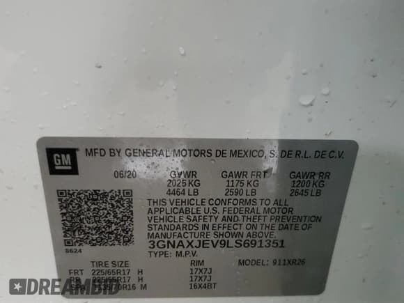 ✅ 2020 Chevrolet Equinox LT • VIN: 3GNAXJEV9LS691351 • Лот: 70363385. Опубликован ранее на Copart с пробегом 64 525 миль. Бесплатный доступ к архиву аукционных продаж из США и подробный отчёт об истории автомобиля на DreamBid. Изображение 13.