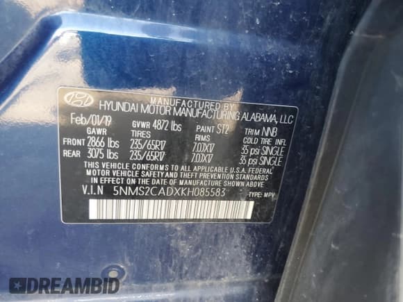 ✅ 2019 Hyundai Santa Fe SE • VIN: 5NMS2CADXKH085583 • Lot: 70084725. Wystawiony na Copart z przebiegiem 137 261 mil. Bezpłatny archiwum sprzedaży aukcyjnych z USA i szczegółowy raport historii pojazdu na DreamBid. Zdjęcie 13.