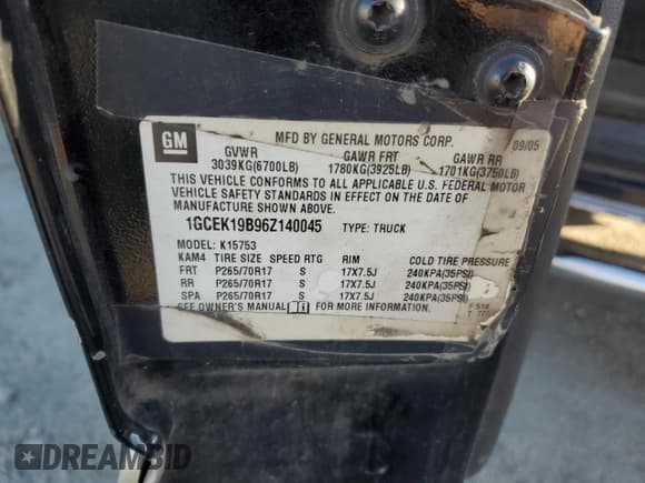 ✅ 2006 Chevrolet Silverado 1500 LT1 • VIN: 1GCEK19B96Z140045 • Lot: 91387155. Listed on Copart with 168,201 mi. Free auction sales archive from the USA and detailed vehicle history report at DreamBid. Image 12.