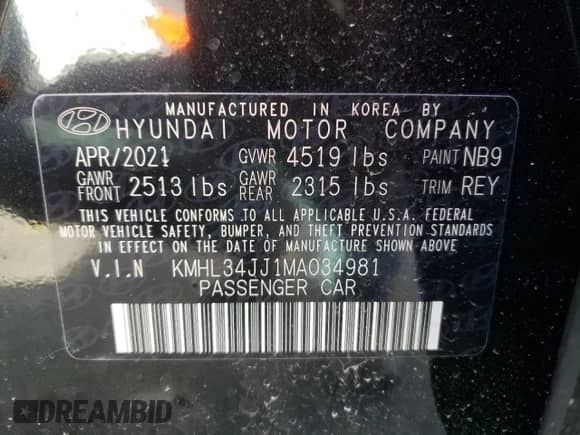 2021 Hyundai Sonata SEL с VIN KMHL34JJ1MA034981, выставлен на аукционе Copart как лот 38107862 с пробегом 8 662 миль миль и . История ставок и продаж доступна на DreamBid. Изображение 10.