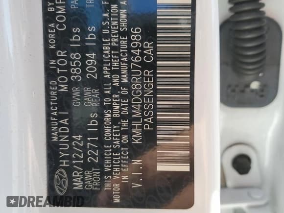 ✅ 2024 Hyundai Elantra SEL • VIN: KMHLM4DG8RU764986 • Lot: 89562565. Wystawiony na Copart z przebiegiem 10 070 mil. Bezpłatny archiwum sprzedaży aukcyjnych z USA i szczegółowy raport historii pojazdu na DreamBid. Zdjęcie 12.