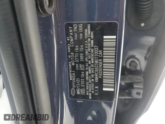 ✅ 2021 Hyundai Venue SEL • VIN: KMHRC8A31MU110037 • Lot: 45248235. Listed on Copart with 47,652 mi. Free auction sales archive from the USA and detailed vehicle history report at DreamBid. Image 14.