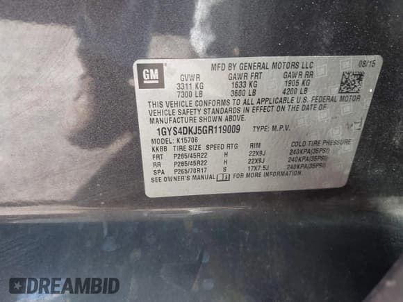 ✅ 2016 Cadillac Escalade Platinum • VIN: 1GYS4DKJ5GR119009 • Lot: 43718664. Listed on IAAI with 152,993 mi. Free auction sales archive from the USA and detailed vehicle history report at DreamBid. Image 9.