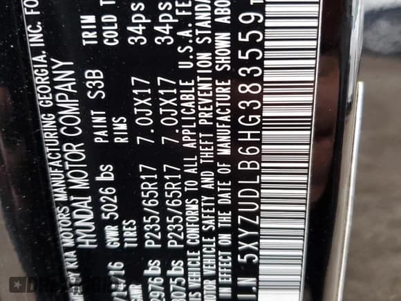 ✅ 2017 Hyundai Santa Fe 2.4L • VIN: 5XYZUDLB6HG383559 • Лот: 70766642. Опубликован ранее на Copart с пробегом 66 356 миль. Бесплатный доступ к архиву аукционных продаж из США и подробный отчёт об истории автомобиля на DreamBid. Изображение 12.