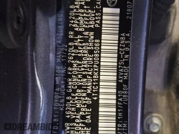 2023 Toyota Camry LE с VIN 4T1C11BKXPU085068, выставлен на аукционе Copart как лот 84569265 с пробегом 48 120 миль миль и Чистый • Clean title. История ставок и продаж доступна на DreamBid. Изображение 12.