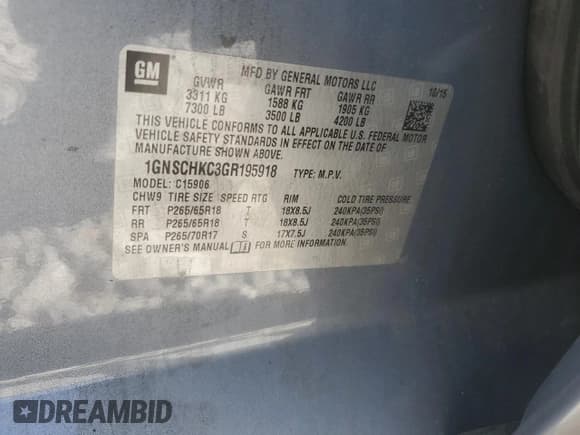 ✅ 2016 Chevrolet Suburban LT • VIN: 1GNSCHKC3GR195918 • Lot: 47218965. Listed on Copart with 112,777 mi. Free auction sales archive from the USA and detailed vehicle history report at DreamBid. Image 15.