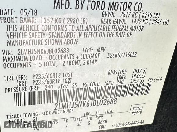 ✅ 2018 Lincoln MKT • VIN: 2LMHJ5NK6JBL02688 • Lot: 43795160. Wystawiony na IAAI z przebiegiem 185 133 mil. Bezpłatny archiwum sprzedaży aukcyjnych z USA i szczegółowy raport historii pojazdu na DreamBid. Zdjęcie 8.