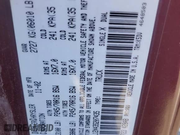 ✅ 2003 Dodge Dakota • VIN: 1D7HL12X43S207435 • Лот: 80863154. Размещён на Copart с пробегом 157 376 миль миль. Получите бесплатный доступ к архиву аукционных продаж из США и посмотрите подробный отчёт об истории автомобиля на DreamBid. Изображение 12.