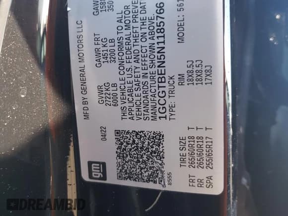 ✅ 2022 Chevrolet Colorado 4WD Work Truck • VIN: 1GCGTBEN5N1185766 • Лот: 68231444. Опубликован ранее на Copart с пробегом 41 865 миль. Бесплатный доступ к архиву аукционных продаж из США и подробный отчёт об истории автомобиля на DreamBid. Изображение 14.