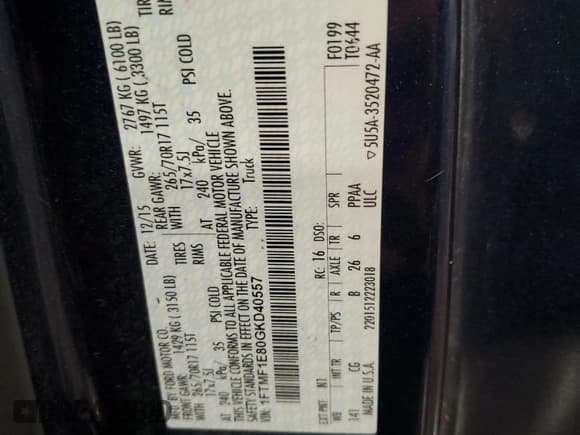 ✅ 2016 Ford F-150 XL • VIN: 1FTMF1E80GKD40557 • Lot: 61587045. Wystawiony na Copart z przebiegiem 109 882 mil. Bezpłatny archiwum sprzedaży aukcyjnych z USA i szczegółowy raport historii pojazdu na DreamBid. Zdjęcie 13.