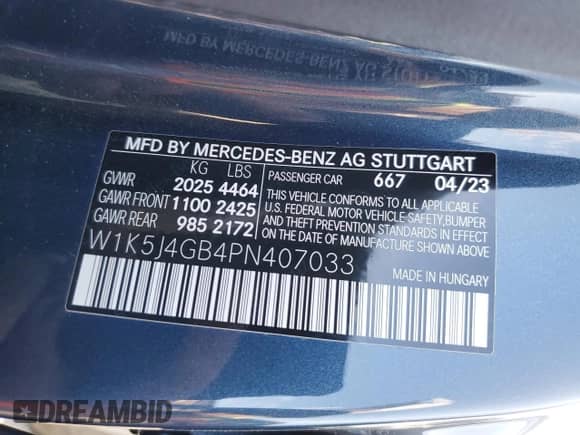 2023 Mercedes-Benz CLA 250 with VIN W1K5J4GB4PN407033, listed as a Copart auction lot 64863665 with 17,456 mi miles and Salvage title. Bid and sale history available at DreamBid. Image 12.