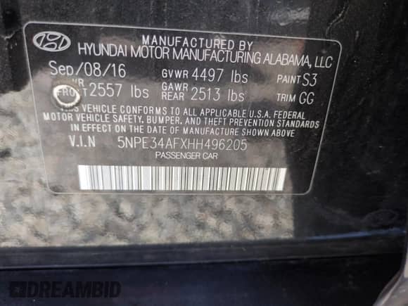 ✅ 2017 Hyundai Sonata Limited • VIN: 5NPE34AFXHH496205 • Lot: 64447745. Listed on Copart with 85,390 mi. Free auction sales archive from the USA and detailed vehicle history report at DreamBid. Image 12.