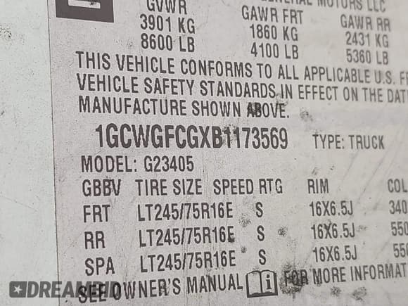 ✅ 2011 Chevrolet Express Cargo • VIN: 1GCWGFCGXB1173569 • Lot: 42113346. Listed on IAAI with 173,544 mi. Free auction sales archive from the USA and detailed vehicle history report at DreamBid. Image 9.