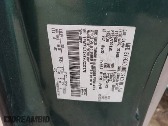 ✅ 1999 Ford Explorer XL • VIN: 1FMZU34X6XUC27678 • Лот: 57073105. Опубликован ранее на Copart с пробегом 228 525 миль. Бесплатный доступ к архиву аукционных продаж из США и подробный отчёт об истории автомобиля на DreamBid. Изображение 13.