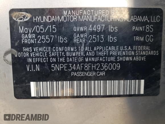 ✅ 2015 Hyundai Sonata Sport • VIN: 5NPE34AF8FH236009 • Лот: 64270402. Опубликован ранее на Copart с пробегом Не указан. Бесплатный доступ к архиву аукционных продаж из США и подробный отчёт об истории автомобиля на DreamBid. Изображение 10.