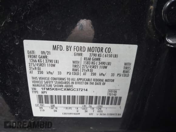 ✅ 2021 Ford Explorer Platinum • VIN: 1FM5K8HCXMGC37214 • Lot: 41561136. Wystawiony na IAAI z przebiegiem 51 812 mil. Bezpłatny archiwum sprzedaży aukcyjnych z USA i szczegółowy raport historii pojazdu na DreamBid. Zdjęcie 9.