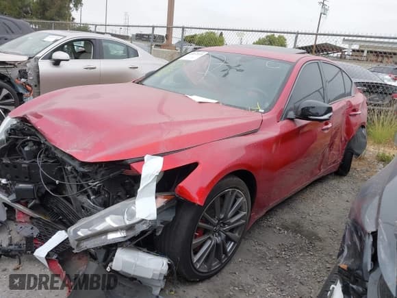 ✅ 2021 Infiniti Q50 Red Sport 400 • VIN: JN1FV7DP7MM850432 • Lot: 42057935. Listed on IAAI with 15,936 mi. Free auction sales archive from the USA and detailed vehicle history report at DreamBid. Image 2.