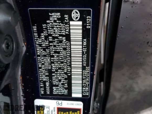 2015 Toyota Camry LE with VIN 4T4BF1FK5FR500597, listed as a Copart auction lot 89829225 with 111,221 mi miles and Salvage title. Bid and sale history available at DreamBid. Image 12.