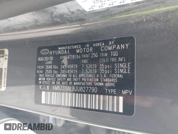 ✅ 2018 Hyundai Tucson Sport • VIN: KM8J33AL8JU827790 • Lot: 42873001. Listed on IAAI with 82,125 mi. Free auction sales archive from the USA and detailed vehicle history report at DreamBid. Image 9.