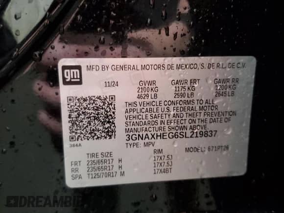 2025 Chevrolet Equinox FWD LT с VIN 3GNAXHEG6SL219837, выставлен на аукционе Copart как лот 54931645 с пробегом 15 594 миль миль и Списание • Salvage title. История ставок и продаж доступна на DreamBid. Изображение 13.