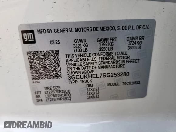 ✅ 2025 Chevrolet Silverado 1500 ZR2 • VIN: 3GCUKHEL7SG253280 • Лот: 70714785. Опубликован ранее на Copart с пробегом 3 116 миль. Бесплатный доступ к архиву аукционных продаж из США и подробный отчёт об истории автомобиля на DreamBid. Изображение 13.