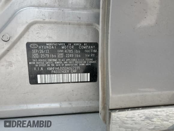 ✅ 2013 Hyundai Azera • VIN: KMHFH4JG5DA327155 • Лот: 51076905. Опубликован ранее на Copart с пробегом 228 236 миль. Бесплатный доступ к архиву аукционных продаж из США и подробный отчёт об истории автомобиля на DreamBid. Изображение 12.