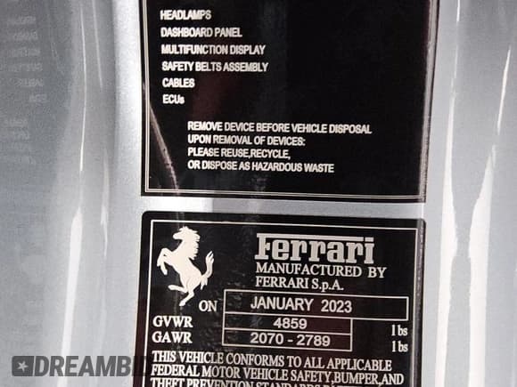 ✅ 2023 Ferrari Portofino • VIN: ZFF02RPA8P0289833 • Lot: 43292535. Listed on Copart with 4,098 mi. Free auction sales archive from the USA and detailed vehicle history report at DreamBid. Image 12.