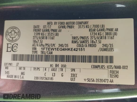 ✅ 2017 Ford F-150 XL • VIN: 1FTEW1EG4HKE42151 • Lot: 42455447. Listed on IAAI with 147,800 mi. Free auction sales archive from the USA and detailed vehicle history report at DreamBid. Image 9.