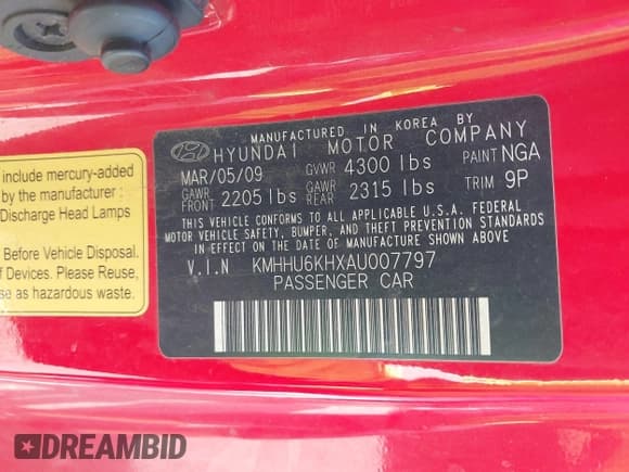 ✅ 2010 Hyundai Genesis Coupe Grand Touring • VIN: KMHHU6KHXAU007797 • Lot: 42589215. Listed on IAAI with 101,187 mi. Free auction sales archive from the USA and detailed vehicle history report at DreamBid. Image 9.