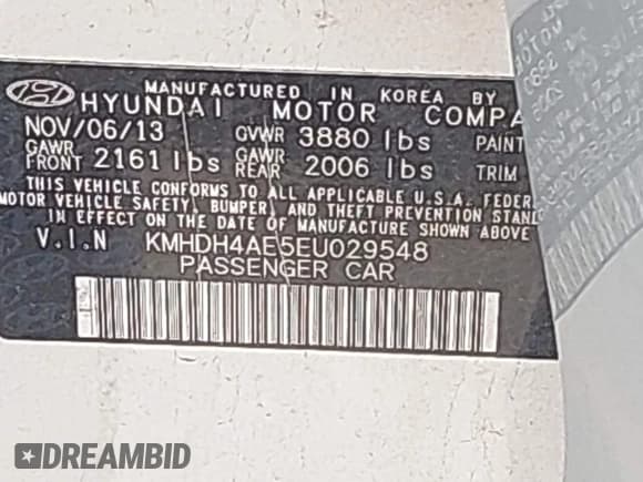 ✅ 2014 Hyundai Elantra SE • VIN: KMHDH4AE5EU029548 • Lot: 43419535. Listed on IAAI with 122,406 mi. Free auction sales archive from the USA and detailed vehicle history report at DreamBid. Image 9.