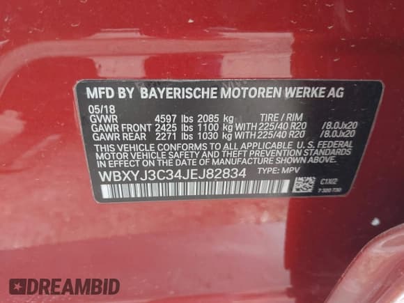 ✅ 2018 BMW X2 sDrive28i • VIN: WBXYJ3C34JEJ82834 • Лот: 41869187. Опубликован ранее на IAAI с пробегом 47 023 миль. Бесплатный доступ к архиву аукционных продаж из США и подробный отчёт об истории автомобиля на DreamBid. Изображение 9.