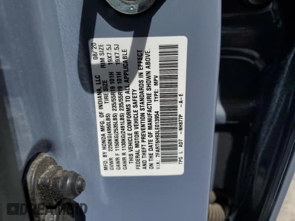 ✅ 2020 Honda CR-V Touring • VIN: 7FART6H93LE013954 • Лот: 56970555. Опубликован ранее на Copart с пробегом 134 931 миль. Бесплатный доступ к архиву аукционных продаж из США и подробный отчёт об истории автомобиля на DreamBid. Изображение 13.