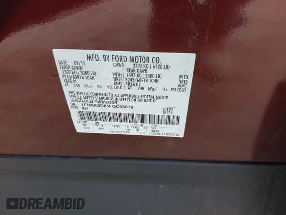 ✅ 2015 Ford Explorer XLT • VIN: 1FM5K8D85FGC03878 • Lot: 42134401. Wystawiony na IAAI z przebiegiem 85 443 mil. Bezpłatny archiwum sprzedaży aukcyjnych z USA i szczegółowy raport historii pojazdu na DreamBid. Zdjęcie 9.