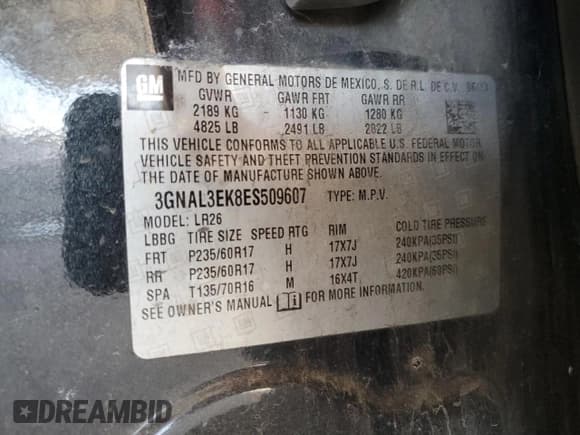 ✅ 2014 Chevrolet Captiva Sport LT • VIN: 3GNAL3EK8ES509607 • Lot: 43738695. Wystawiony na Copart z przebiegiem 185 364 mil. Bezpłatny archiwum sprzedaży aukcyjnych z USA i szczegółowy raport historii pojazdu na DreamBid. Zdjęcie 13.