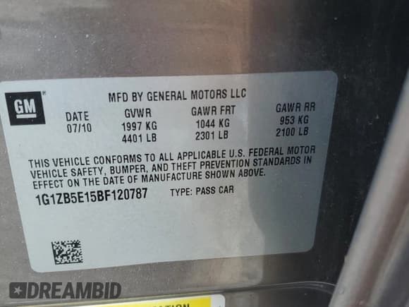 ✅ 2011 Chevrolet Malibu 1LS • VIN: 1G1ZB5E15BF120787 • Lot: 60220634. Listed on Copart with 153,316 mi. Free auction sales archive from the USA and detailed vehicle history report at DreamBid. Image 12.