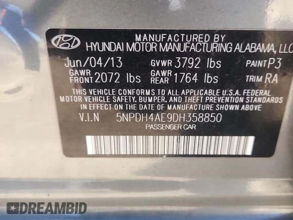 ✅ 2013 Hyundai Elantra GLS • VIN: 5NPDH4AE9DH358850 • Lot: 90813405. Listed on Copart with 186,912 mi. Free auction sales archive from the USA and detailed vehicle history report at DreamBid. Image 12.