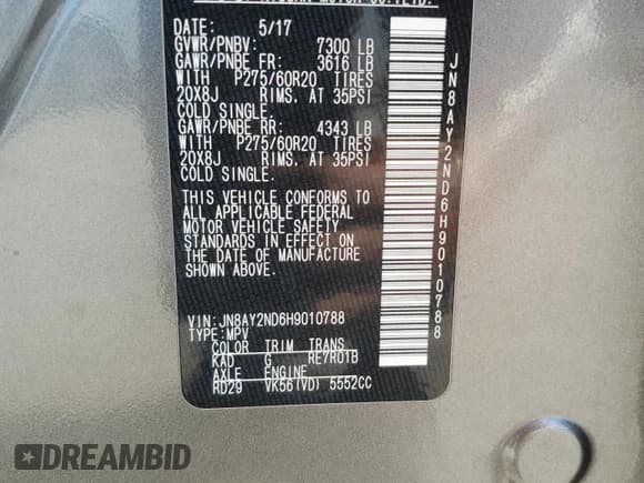 ✅ 2017 Nissan Armada Platinum • VIN: JN8AY2ND6H9010788 • Lot: 70537755. Listed on Copart with 87,974 mi. Free auction sales archive from the USA and detailed vehicle history report at DreamBid. Image 13.