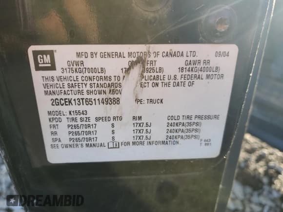 ✅ 2005 Chevrolet Silverado 1500 Z71 • VIN: 2GCEK13T651149388 • Лот: 81450564. Опубликован ранее на Copart с пробегом 129 774 миль. Бесплатный доступ к архиву аукционных продаж из США и подробный отчёт об истории автомобиля на DreamBid. Изображение 12.