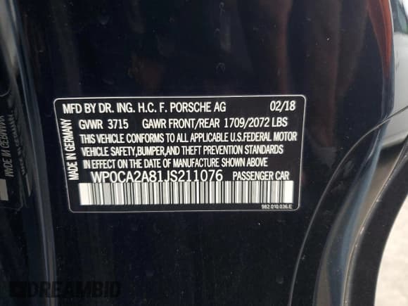 ✅ 2018 Porsche 718 Boxster • VIN: WP0CA2A81JS211076 • Lot: 74637194. Listed on Copart with Not provided. Free auction sales archive from the USA and detailed vehicle history report at DreamBid. Image 13.